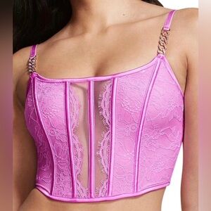 Victorias Secret Very Sexy lace bra top Sz S chain strap unlined longline NWT